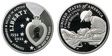 アメリカ パープルハート章90年 1ドル銀貨 2022-W Proof ケース付