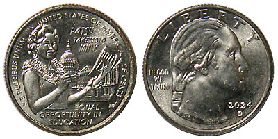 アメリカ アメリカの婦人-12 パツィ・タケモト・ミンク 25セント白銅貨