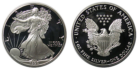 アメリカ イーグル1＄銀貨 1990-S Proof プラケース入り（箱ナシ