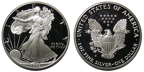 アメリカ イーグル1＄銀貨 1992-S Proof プラケース入り（箱ナシ