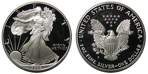 1992年イーグル銀貨1オンスカプセルケース入 アメリカ イーグル1＄銀貨 1992-S Proof プラケース入り（箱ナシ