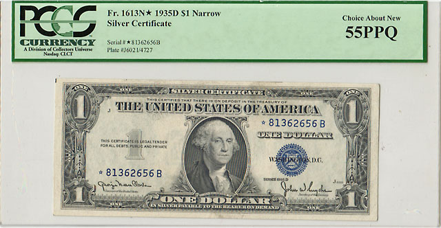 アメリカ 銀証券 1ドル紙幣 1935D スターノート PCGS 55PPQ | アメリカ