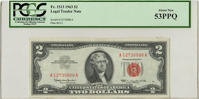 ����ꥫ��US Notes��2�ɥ��ʾ��1963�� Fr1513��PCGS 53PPQ