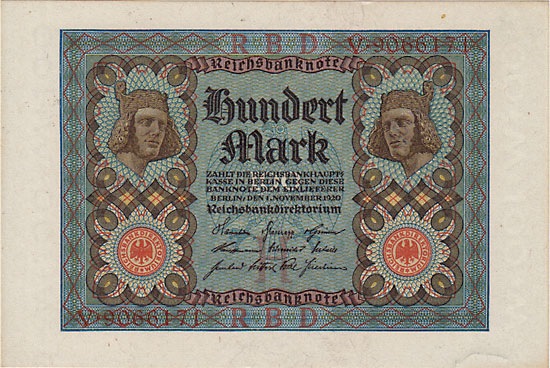 ドイツ （ワイマール共和国） 100マルク 1920 UNC | 世界の紙幣,G ～ N