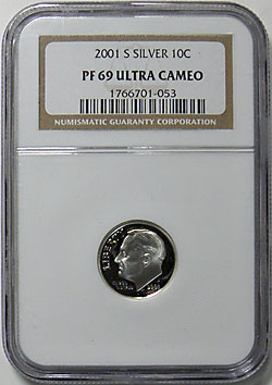 アメリカ 2001-S ルーズベルト 10セント銀貨 NGC PF69 ULTRA
