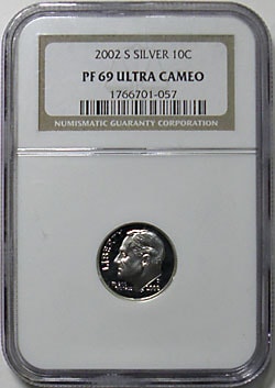 アメリカ 2002-S ルーズベルト 10セント銀貨 NGC PF69 ULTRA CAMEO