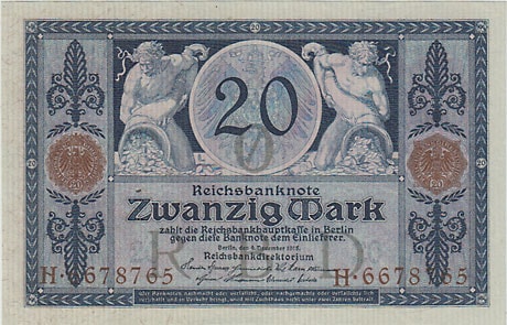 ドイツ （帝国銀行券） 20マルク 1915 UNC | 世界の紙幣,G ～ N | i