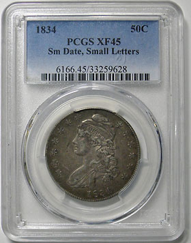 ����ꥫ������åץɥХ��ȡ�50����ȶ�ߡ�1834��Small date, Small letters��PCGS XF45