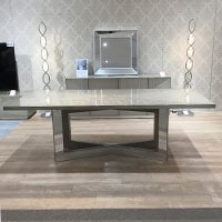 ダイニングテーブル「デコレ」幅210cm バスウッド材 ベースメタル仕様 艶あり/南船橋店展示品