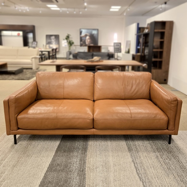 ソファ 3人掛け「L/S 71(エルエス71)」幅202cm 革ブラウン色/アウトレット&リワース大阪南港展示品