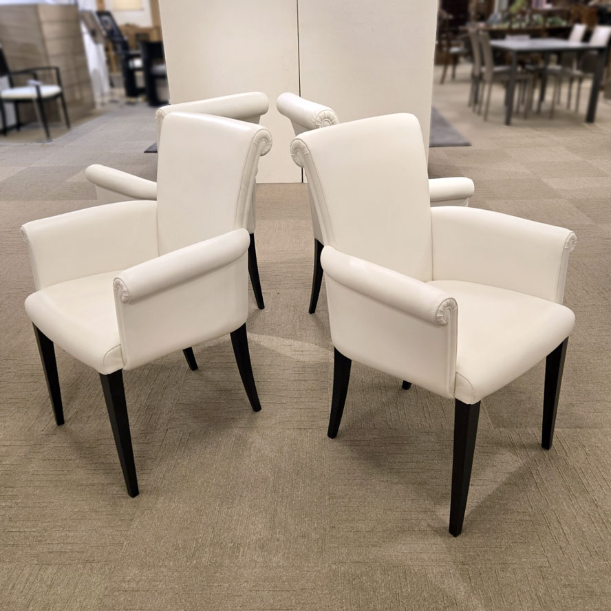 ダイニングチェア4脚セット「ヴィットリア」（アーム付）革ホワイト/アウトレット＆リワース大阪南港展示品