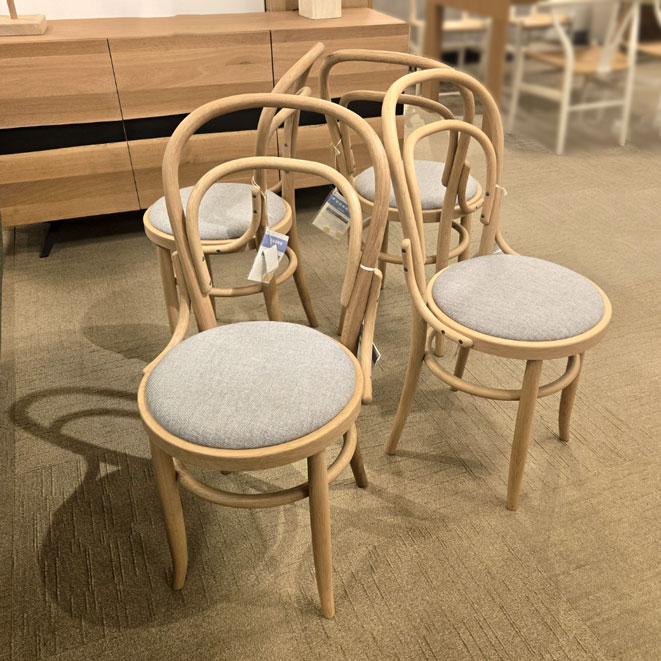 ダイニングチェア4脚セット「1006B-OU」ナラ材 白木塗装 座面/布ライトグレー色/アウトレット＆リワース大阪南港展示品