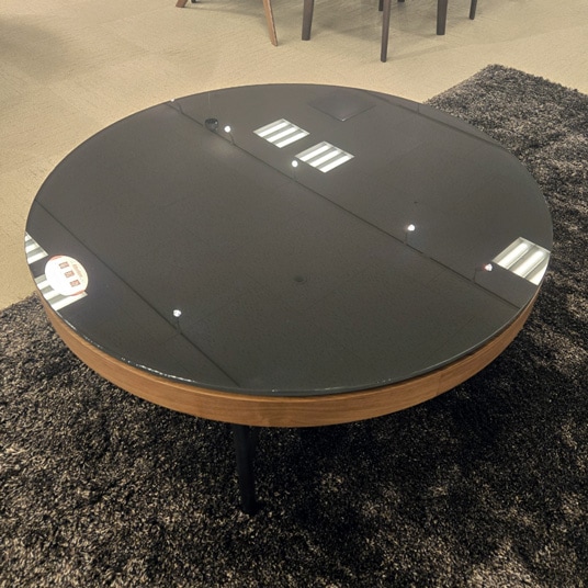 センターテーブル「8290-432」95cmマル ガラス天板ブラック色/アウトレット＆リワース大阪南港展示品