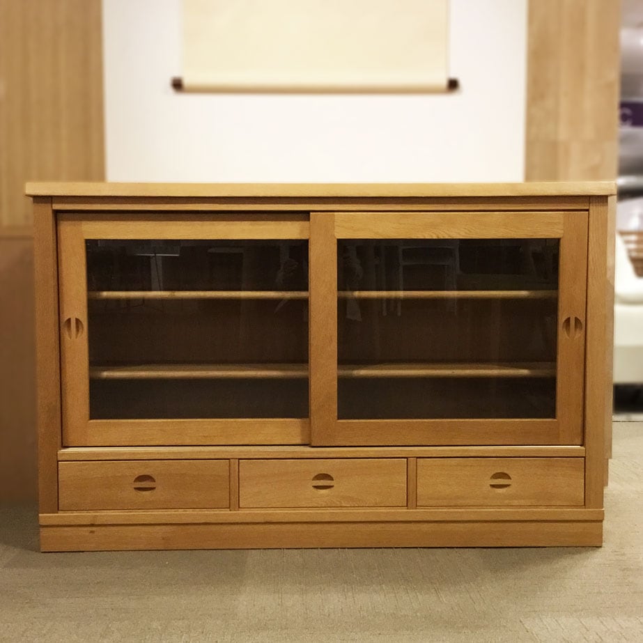 サイドボード「杜」126Ｎ 引戸タイプ　ナラ材ホワイトオーク色/アウトレット＆リワース大阪南港展示品