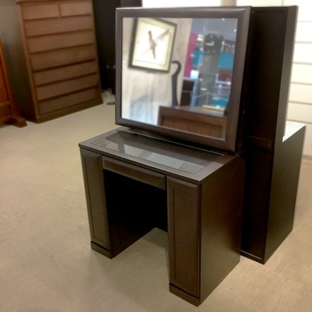 ドレッサー「シフォン2 DRS80」両袖タイプ 幅80cm ナラ材ダークブラウン色/アウトレット&リワース大阪南港展示品