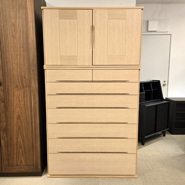 タンス2点セット「デフィ」幅110cm オーク材ホワイトオーク色/アウトレット&リワース大阪南港展示品