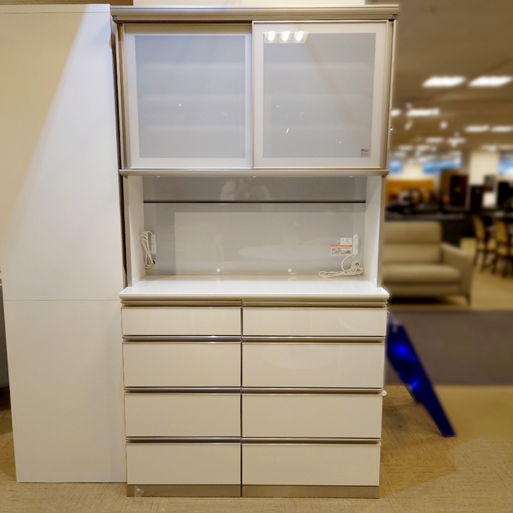 食器棚(オープン)4点セット「アークス」パールホワイト 幅110.2cm/アウトレット&リワース大阪南港展示品