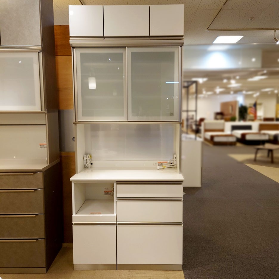 食器棚(上置付)5点セット「クラスト」パールホワイト 幅100.2cm/アウトレット&リワース大阪南港展示品