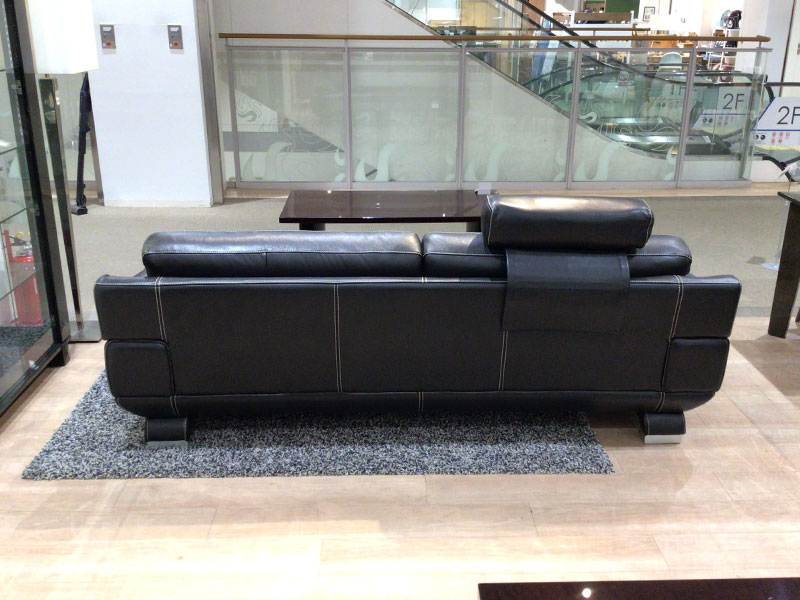 ソファ 3人掛け「L/S 01（エルエス01）」幅219cm 革ブラック色 #R-887C　ヘッドレスト付 /南船橋店展示品