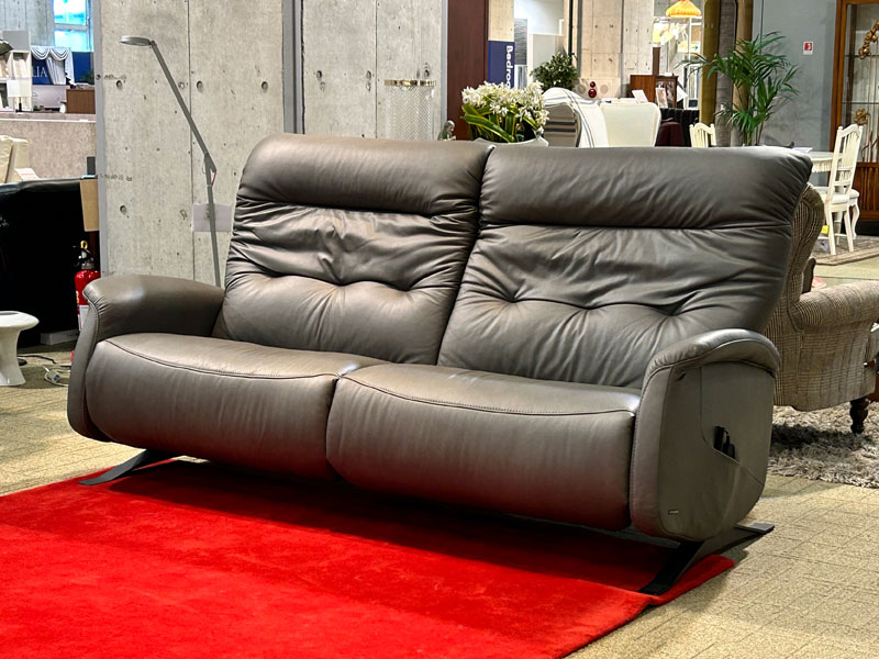 電動リクライニングソファ「オスカー」革グレー/アウトレット＆ベッドルームギャラリー横浜展示品