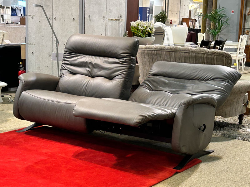 電動リクライニングソファ「オスカー」革グレー/アウトレット＆ベッドルームギャラリー横浜展示品
