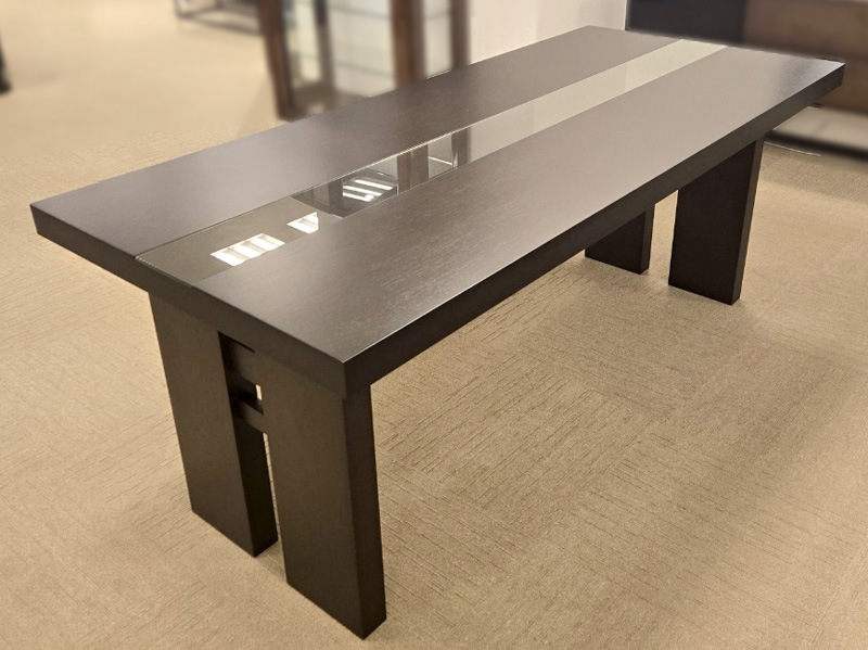 ダイニングテーブル「 ＯＬ－クレモナ ガラス付」オーク材 幅180cmダークブラウン色/アウトレット＆リワース大阪南港展示品