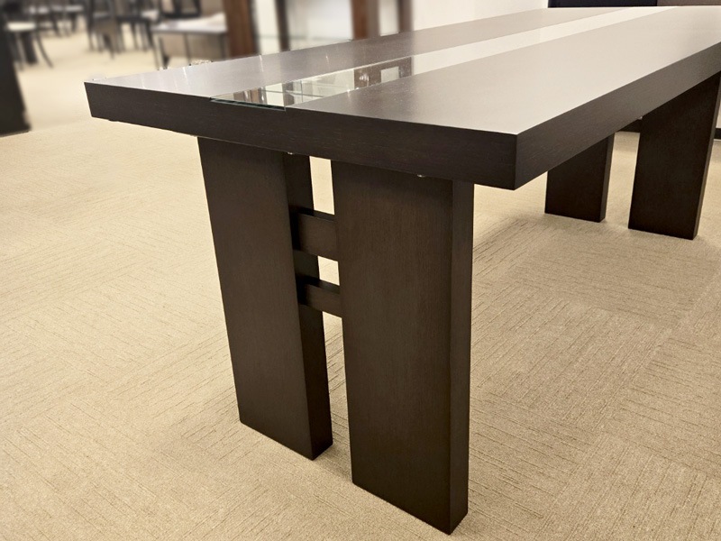 ダイニングテーブル「 ＯＬ－クレモナ ガラス付」オーク材 幅180cmダークブラウン色/アウトレット＆リワース大阪南港展示品