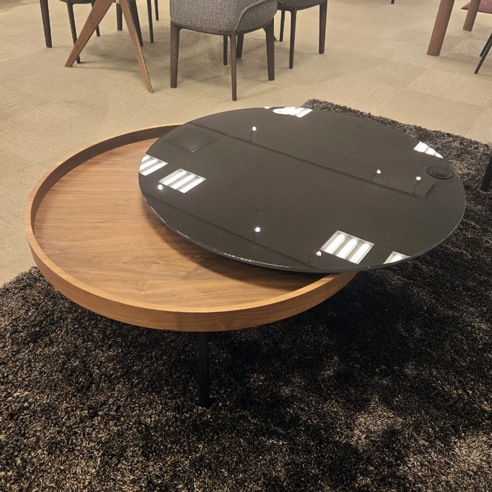 センターテーブル「8290-432」95cmマル ガラス天板ブラック色/アウトレット＆リワース大阪南港展示品