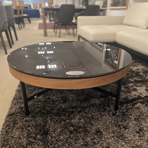 センターテーブル「8290-432」95cmマル ガラス天板ブラック色/アウトレット＆リワース大阪南港展示品