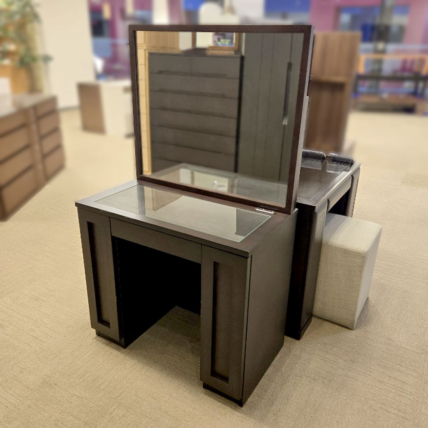 ドレッサー「ヴィータ3」両袖タイプ 幅80cm ナラ材ダークブラウン色/アウトレット＆リワース大阪南港展示品