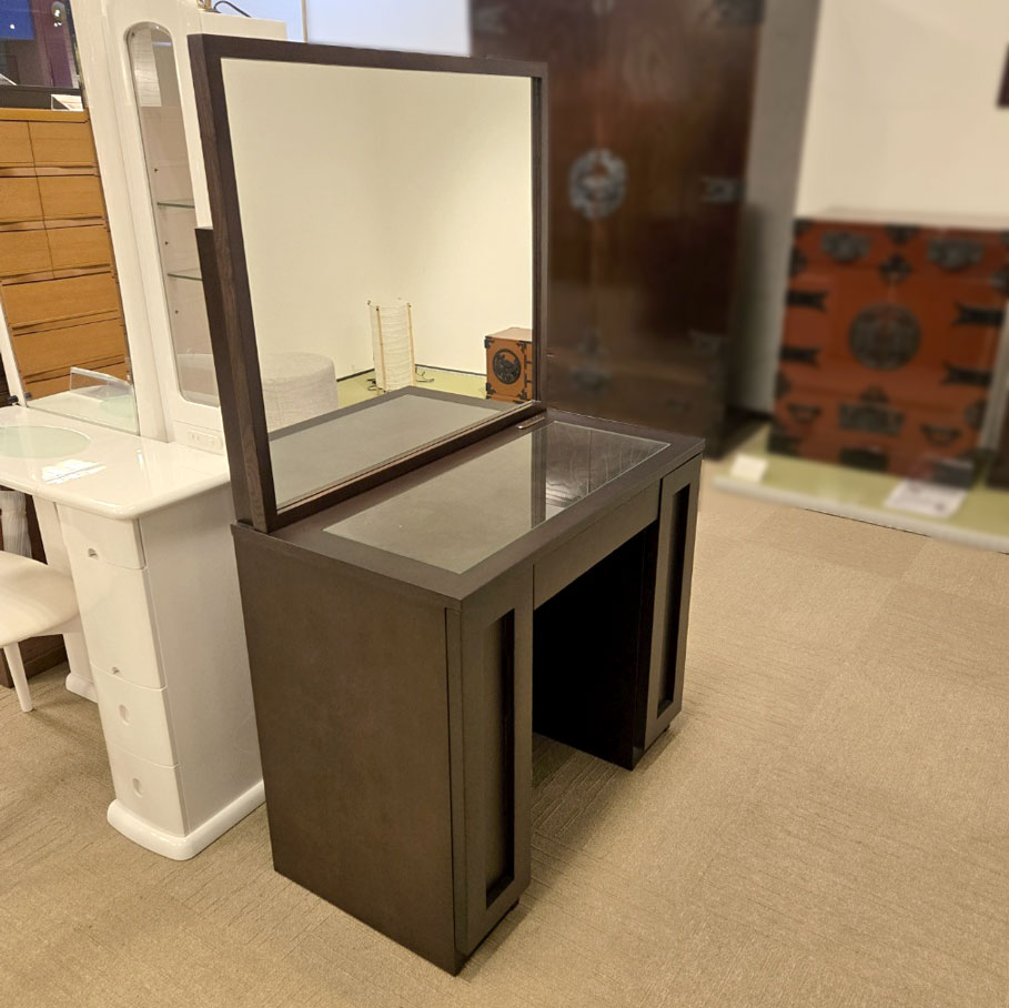 ドレッサー「ヴィータ3」両袖タイプ 幅80cm ナラ材ダークブラウン色/アウトレット＆リワース大阪南港展示品