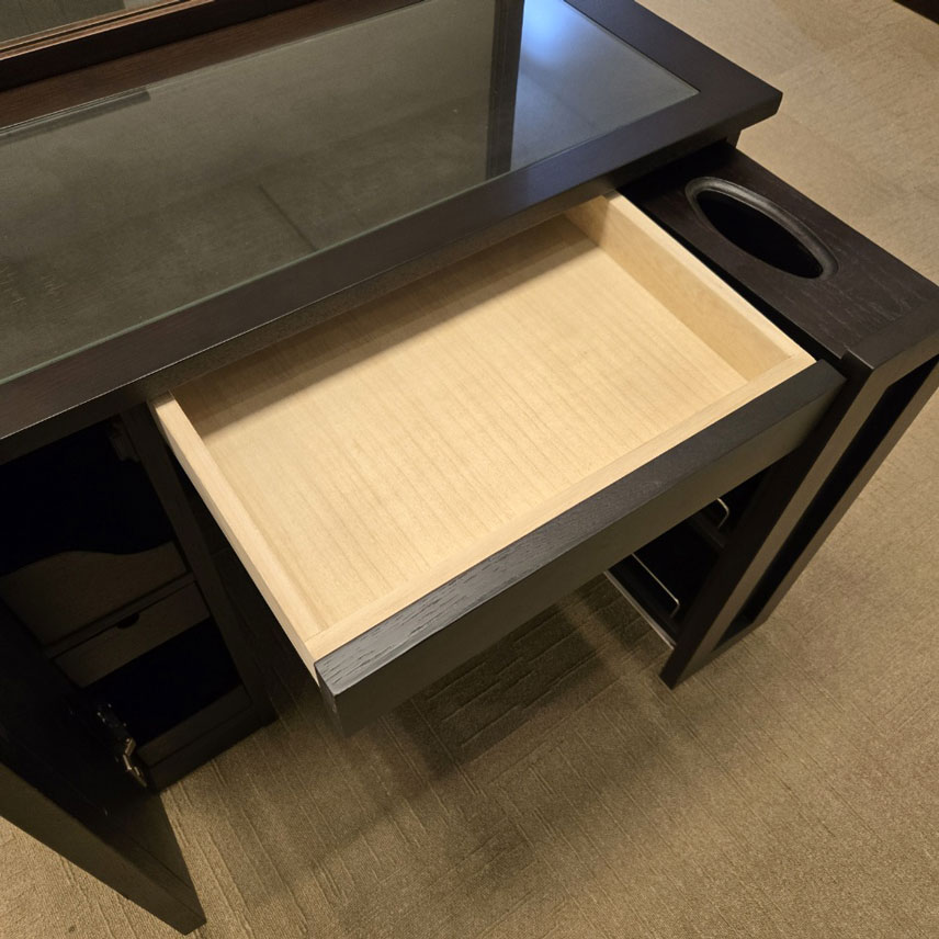 ドレッサー「ヴィータ3」両袖タイプ 幅80cm ナラ材ダークブラウン色/アウトレット＆リワース大阪南港展示品