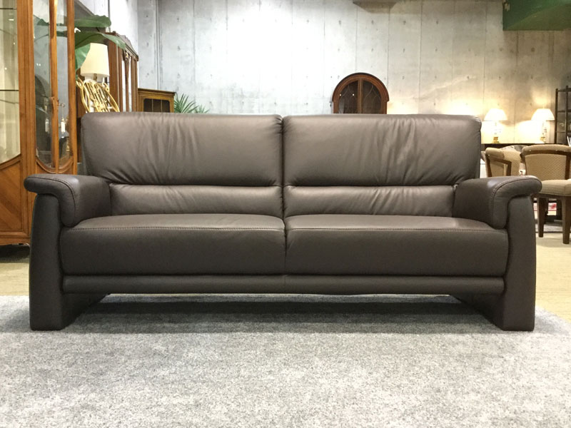 ソファ「ベルク」革ダークブラウン/アウトレット＆ベッドルームギャラリー横浜展示品