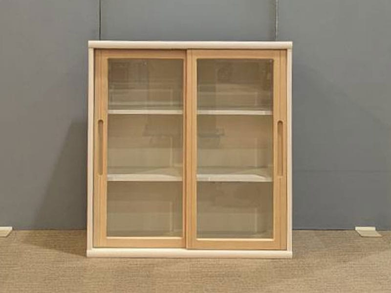 書棚 「ニューオファーＮＯＦ-90 引き戸/ガラス扉」ウッディホワイト+チェリーナチュラル色/アウトレット＆ベッドルームギャラリー横浜展示品