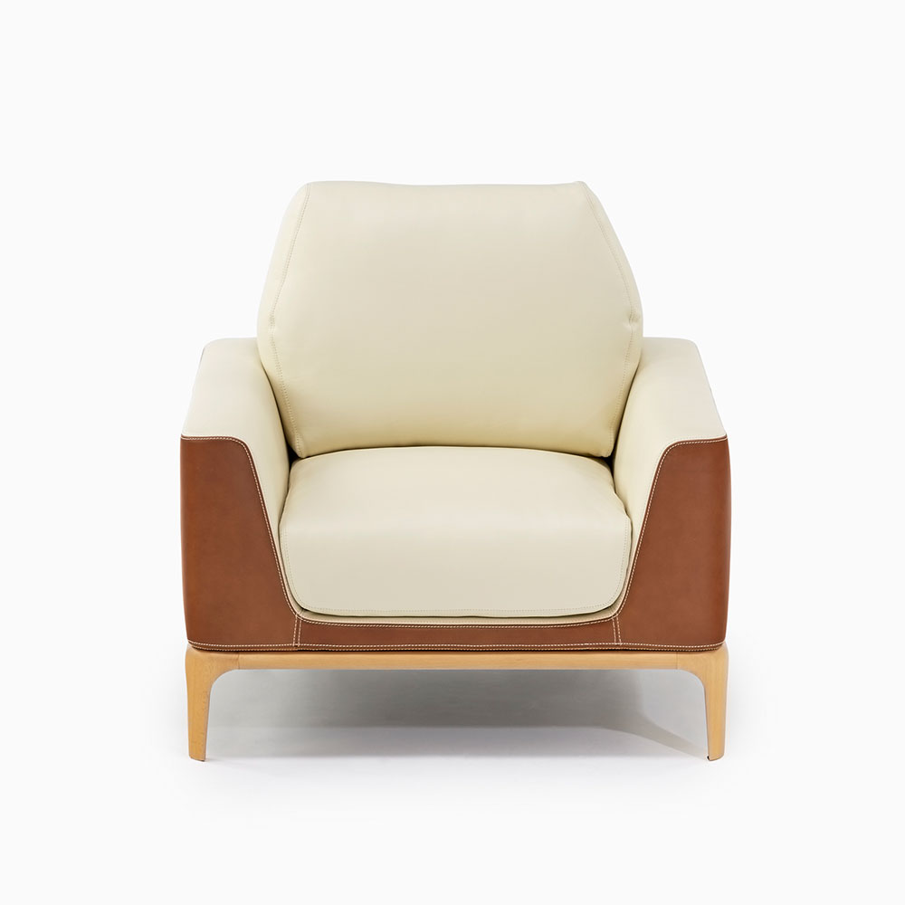 アームチェア「08 革アイボリー#B603/革ブラウン#C COGNAC」エルバイタリア／県外倉庫保管／数量限定お買い得品（新品）