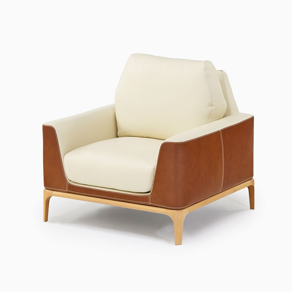 アームチェア「08 革アイボリー#B603/革ブラウン#C COGNAC」エルバイタリア／県外倉庫保管／数量限定お買い得品（新品）