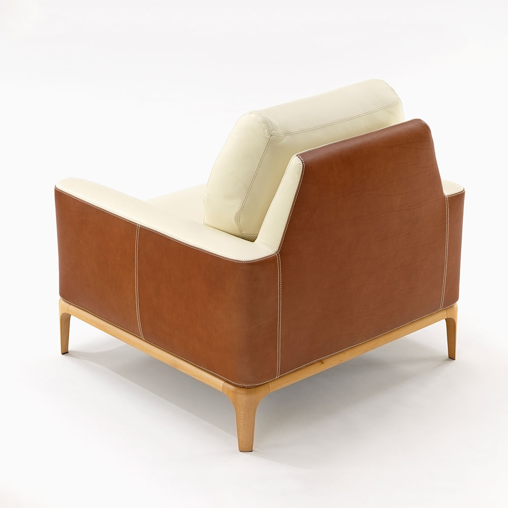 アームチェア「08 革アイボリー#B603/革ブラウン#C COGNAC」エルバイタリア／県外倉庫保管／数量限定お買い得品（新品）