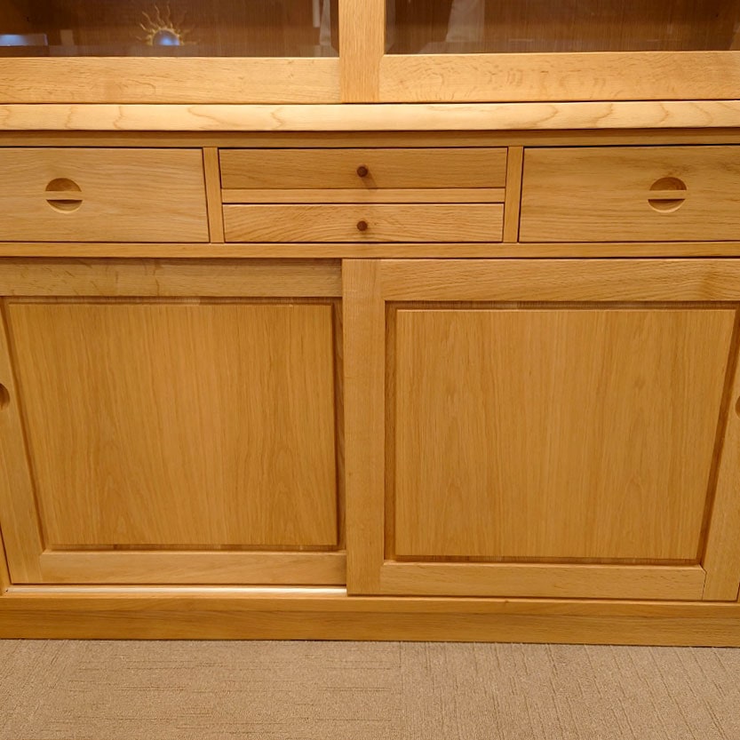 カップボード「杜」引戸タイプ オーク材ホワイトオーク色 幅126.4cm