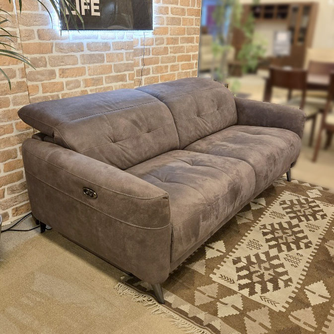 電動リクライニング ソファ「サントル」幅194cm 布グレー色