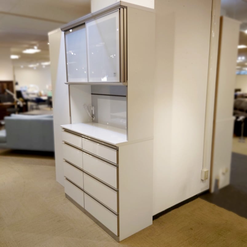 食器棚(オープン)4点セット「アークス」パールホワイト 幅110.2