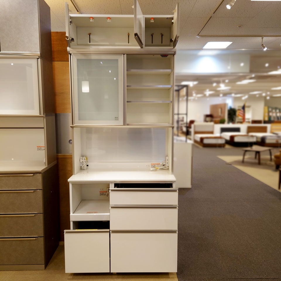 食器棚(上置付)5点セット「クラスト」パールホワイト 幅100.2cm/アウトレット＆リワース大阪南港展示品