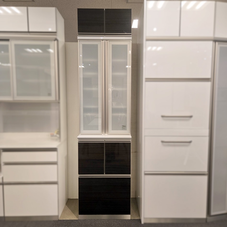 食器棚3点セット「オパール」ダークブラウン色 幅60.2cm/アウトレット＆リワース大阪南港展示品