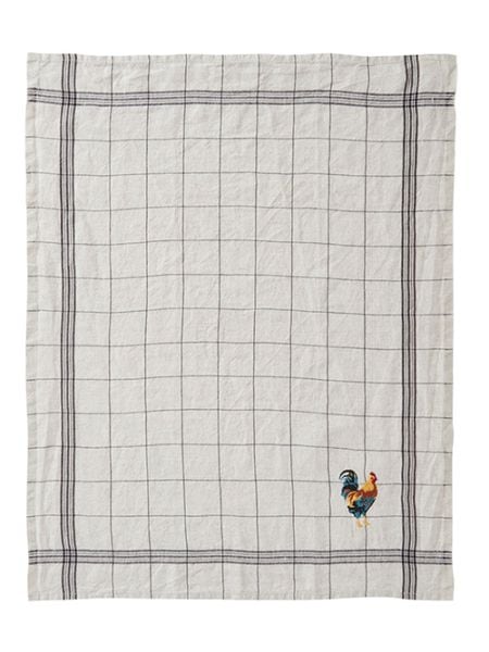CHARVET EDITIONS Tea towel BRODE lin×noir COQ 55×75