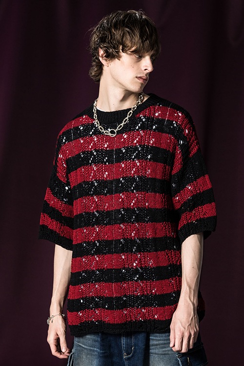 予約】glamb 2024SP Short Sleeves Border Knit_gbe1 | glamb