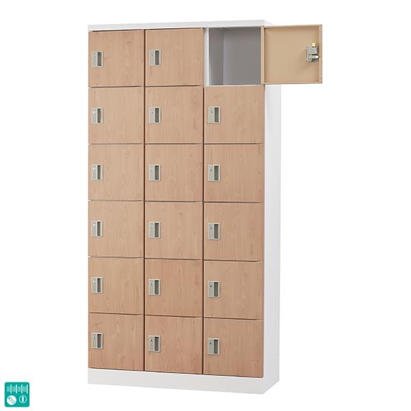 受注生産品 木目柄 18人用 スタンダードロッカー 浅型 鍵付き 窓なし 18人用タイプ ダイヤル錠 3列6段 Glk D18t Nt ロッカー おしゃれ スチールロッカー オフィスロッカー 収納 更衣ロッカー 木目ロッカー 木目 オフィス家具 日本製 送料無料 のネット通販なら
