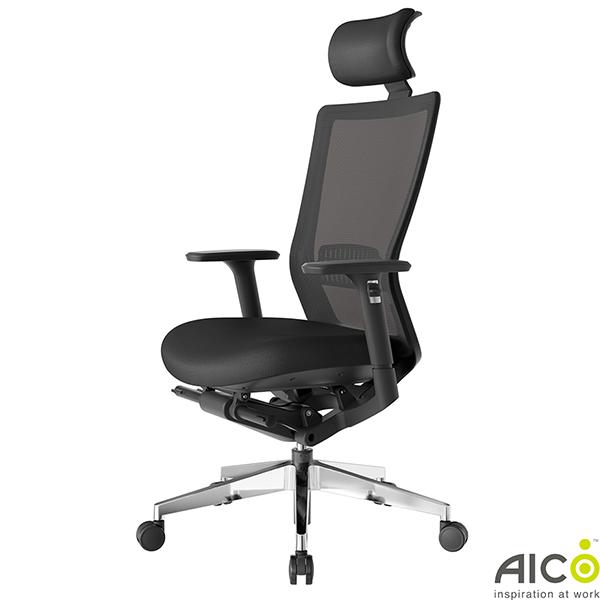 オフィスチェア ハイバック 肘付き アルミ脚 ヘッドレスト ランバー