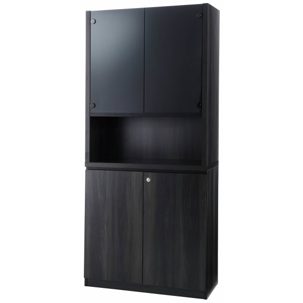 キャビネット 上段ガラス扉 オープン 下段木扉 マネジメント