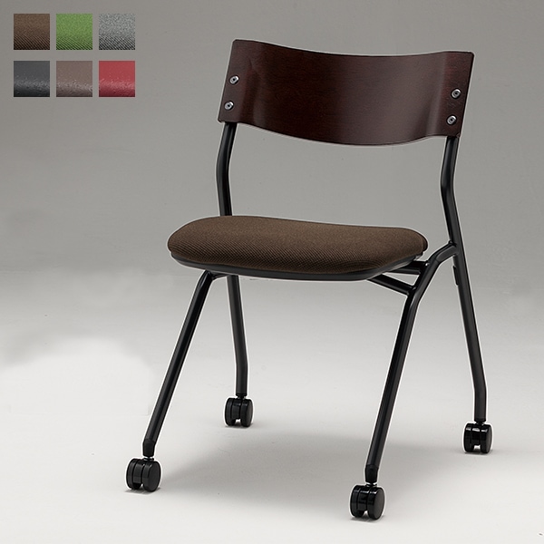 ミーティングチェア キャスター付き 2脚セット PVC 布 スタッキング