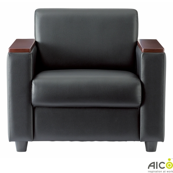 応接用 ソファ 1人掛け レザー張り ブラック トレッタ モダン 単品 1脚