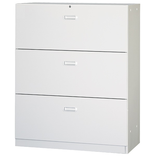 書庫 ラテラル 3段 キャビネット ホワイト H1110 下置専用 ホワイト